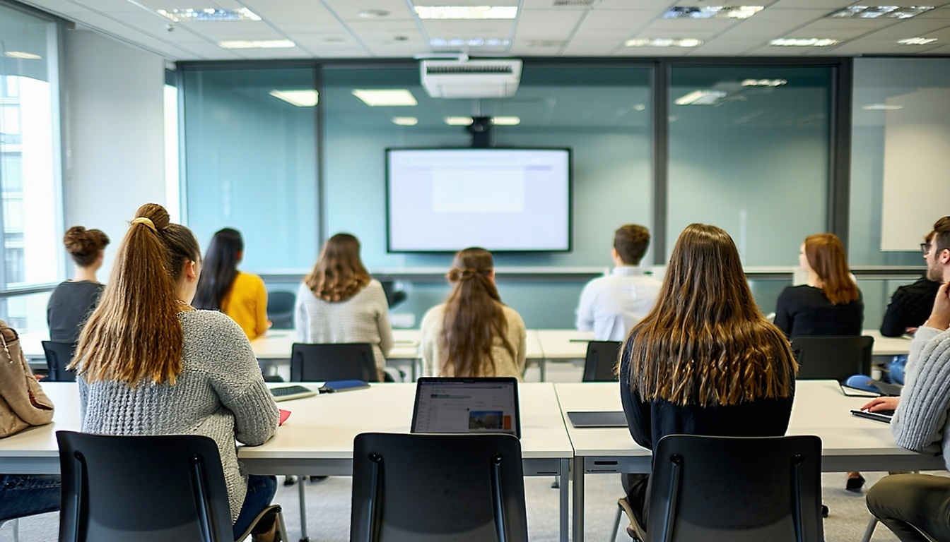 Professional training session in progress at a modern classroom