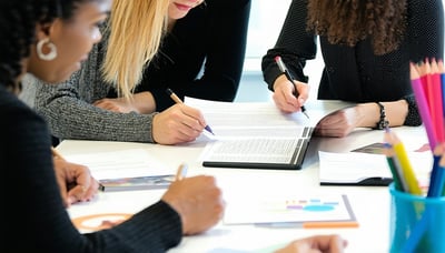 Newsletter signup illustration with professionals engaging in learning and technology Newsletter signup illustration with professionals engaging in learning and technology